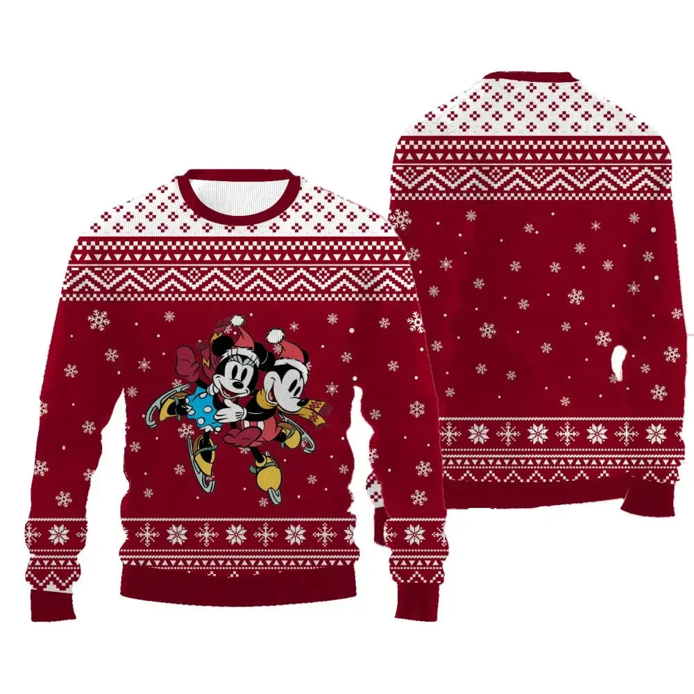 2024 Fashion Thick Style Women's Pullover Disney Cartoon Pattern Female Sweater Round Neck Long Sleeves Sweater for Christmas