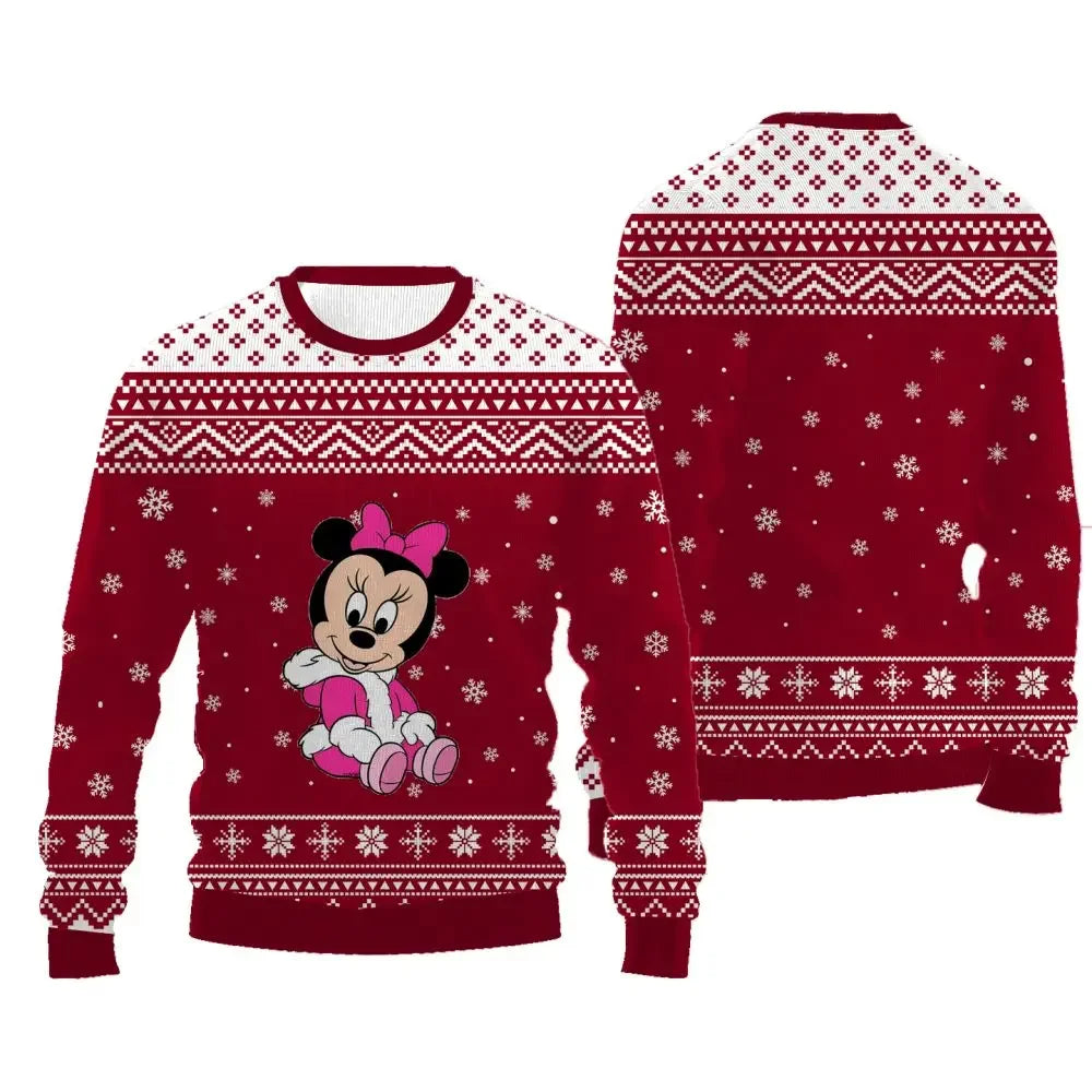 2024 Fashion Thick Style Women's Pullover Disney Cartoon Pattern Female Sweater Round Neck Long Sleeves Sweater for Christmas