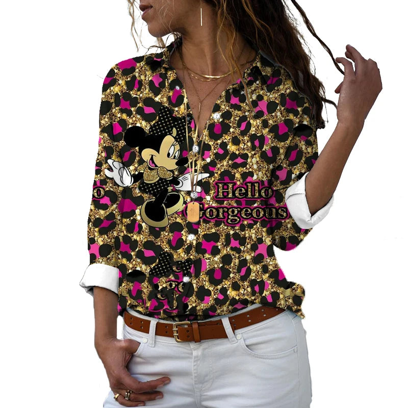 2022 new fall harajuku disney brand long sleeve shirt minnie anime 3d print ladies lapel shirt y2k