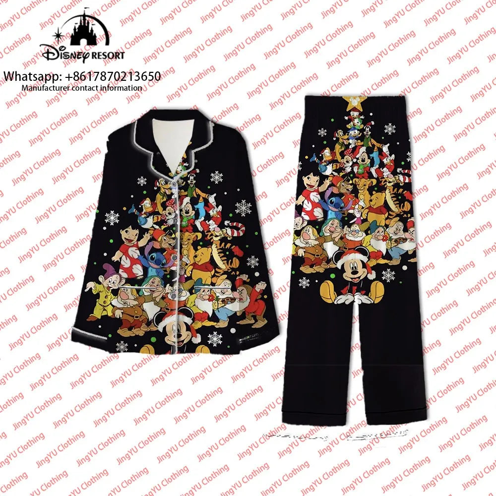 2023 Harajuku Christmas New Disney Mickey Minnie Casual Wear 2-piece Set Women's Pocket Shirt Pants Set Women's Pajamas y2k