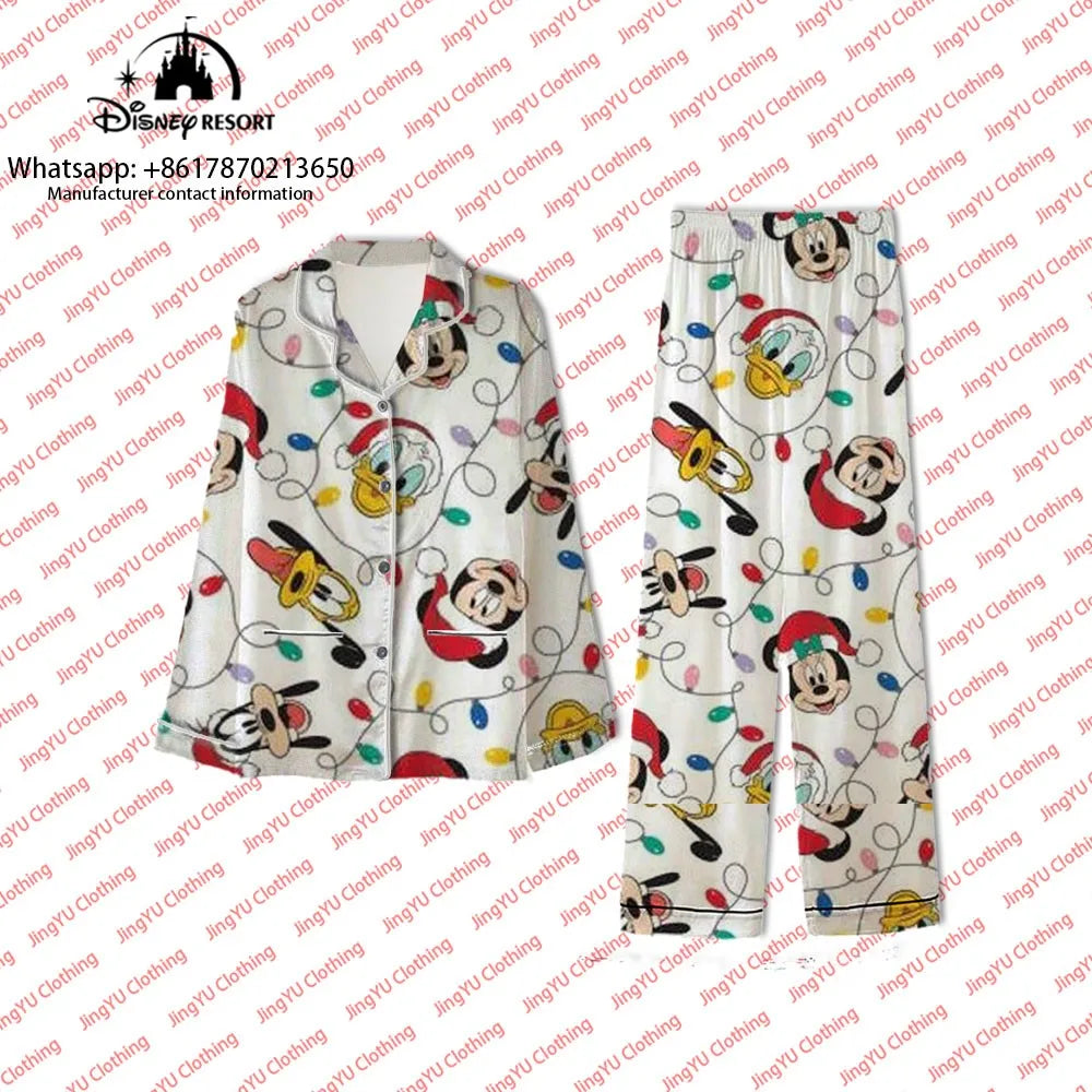 2023 Harajuku Christmas New Disney Mickey Minnie Casual Wear 2-piece Set Women's Pocket Shirt Pants Set Women's Pajamas y2k