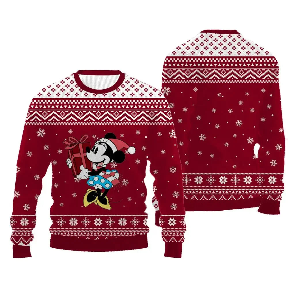 2024 Fashion Thick Style Women's Pullover Disney Cartoon Pattern Female Sweater Round Neck Long Sleeves Sweater for Christmas