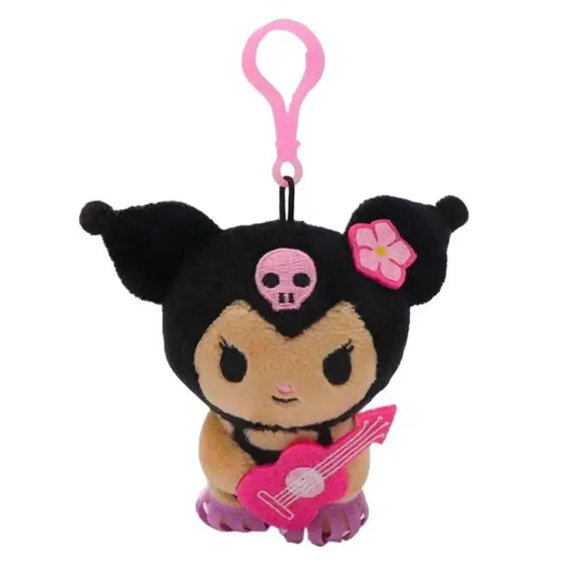 16cm Anime Sanrio Hello Kitty Kuromi Plush Dolls Filled Keychain Dark Skin Hawaiian Series Cartoon Plush Toys Bag Pendant Charms