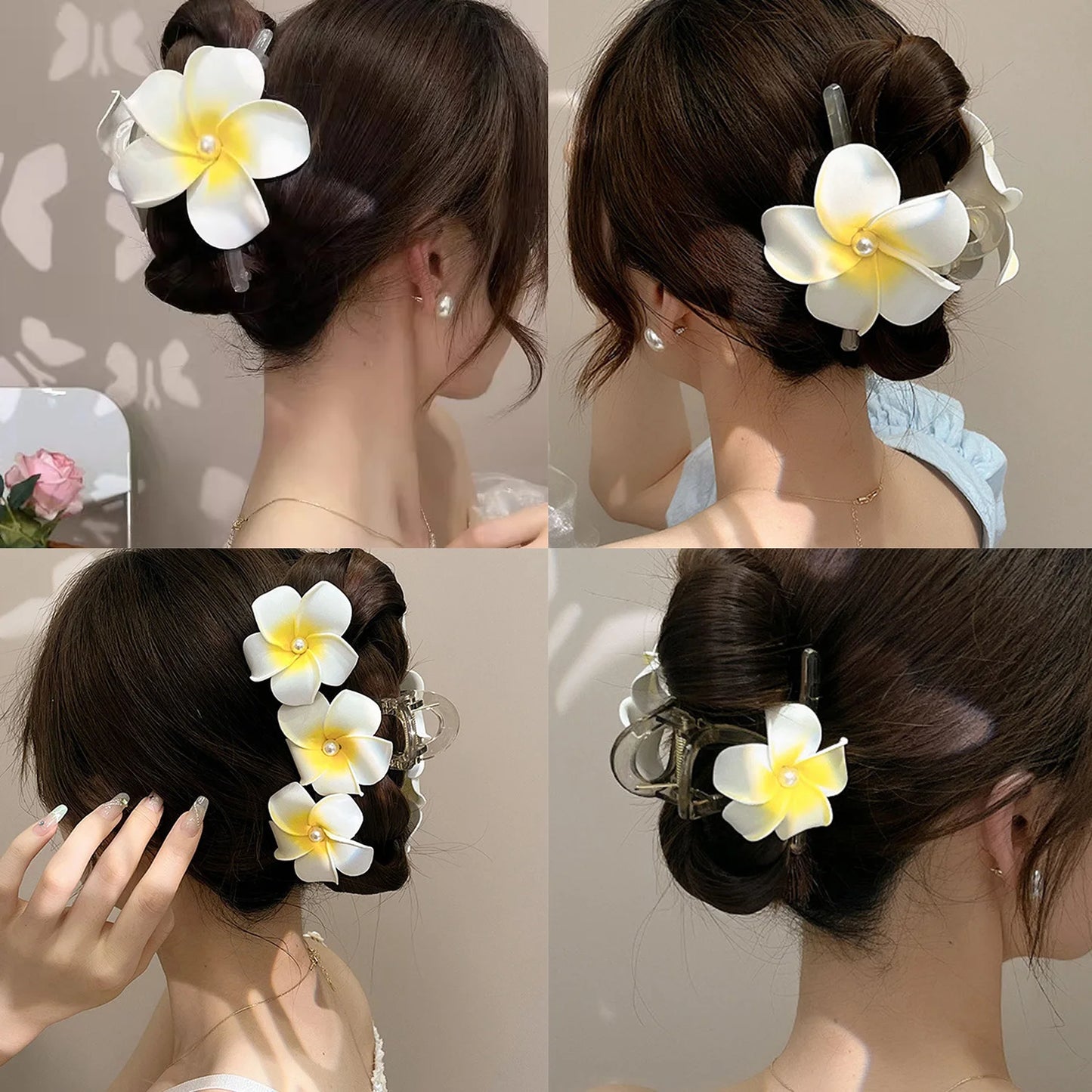 1Pcs Plumeria Flower Hair Claws For Women Girls Egg Flower Barrette Hawaiian Wedding Party Bag Hat Accessories DropShip