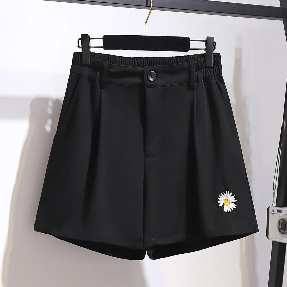 150Kg Plus Size Women's Summer Casual High-Waisted Wide-Leg Shorts 5XL 6XL 7XL 8XL 9XL Thin A-Line Shorts Black