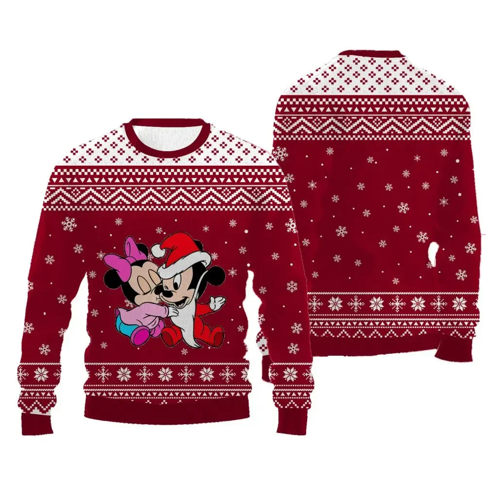 2024 Fashion Thick Style Women's Pullover Disney Cartoon Pattern Female Sweater Round Neck Long Sleeves Sweater for Christmas