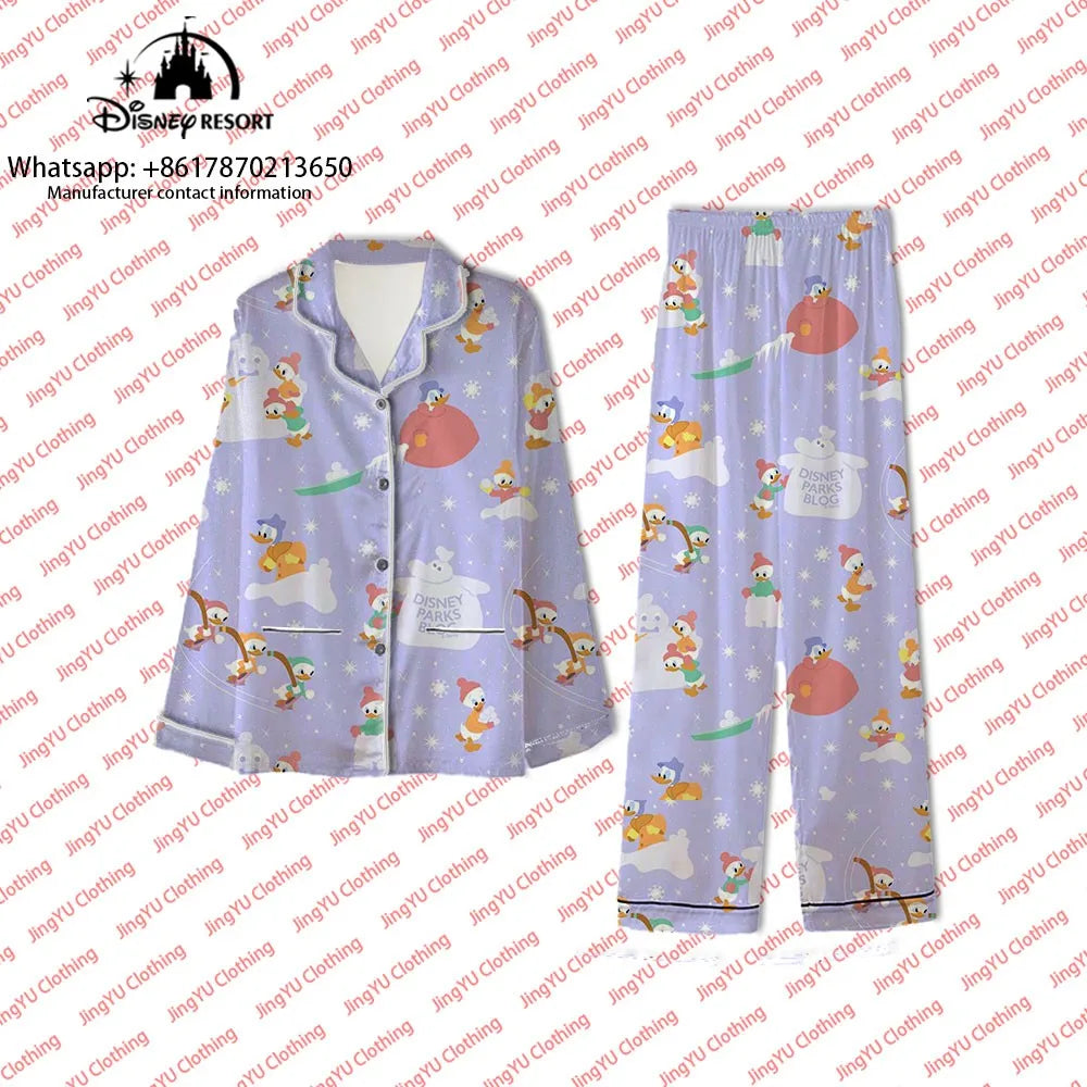 2023 Harajuku Christmas New Disney Mickey Minnie Casual Wear 2-piece Set Women's Pocket Shirt Pants Set Women's Pajamas y2k