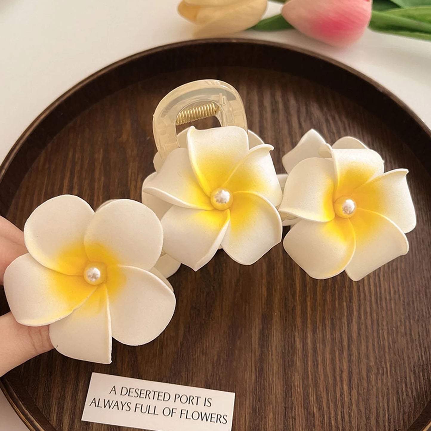 1Pcs Plumeria Flower Hair Claws For Women Girls Egg Flower Barrette Hawaiian Wedding Party Bag Hat Accessories DropShip